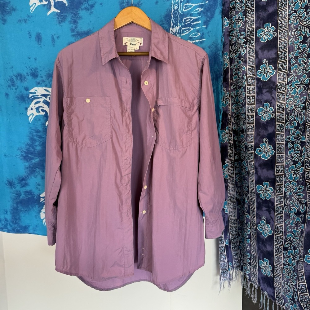 VTG Orvis Fishing Shirt Mens L Purple Safari Long Sleeve Performance USA